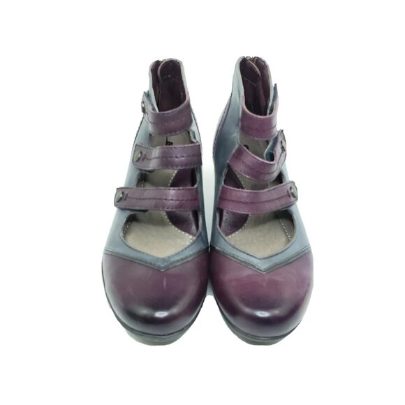 Earth Serano Prune Leather Heels Triple Strap Mary Jane Zip Womens Size 6 B - Picture 3 of 9